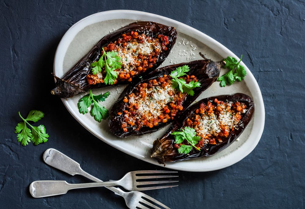 Moroccan Lentil Stuffed Eggplant